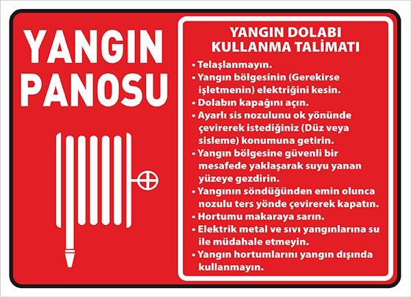 Yangın Panosu Hortum Uyarı Levhası A5 Foreks